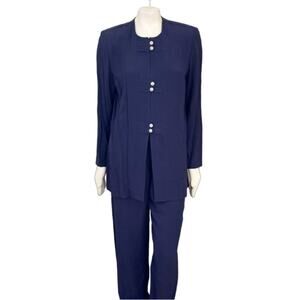 VTG R&M RICHARDS 2 Piece Conservative Pantsuit Set in Navy Blue SZ 8